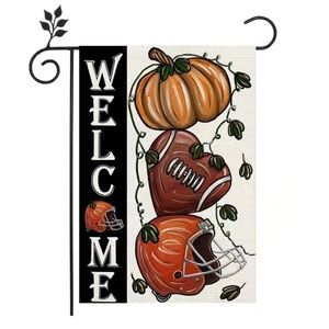 Fall Football Welcome Garden Flag Pumpkin Helmet Autumn